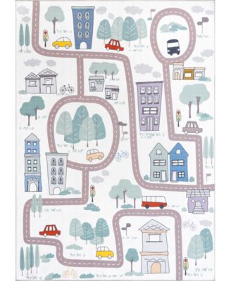 Nuloom Felix Chalea Kids Town Washable Area Rug In White
