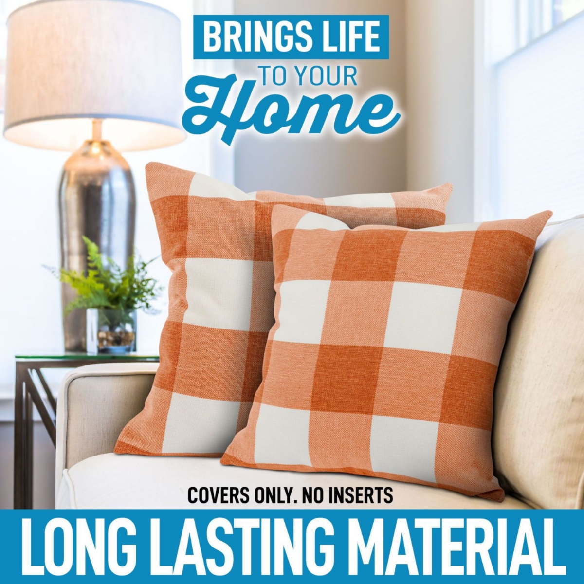Zulay Kitchen 2 Pack Buffalo Plaid Throw Pillow Outdoor & Indoor Covers 20x20 - Orange and white
