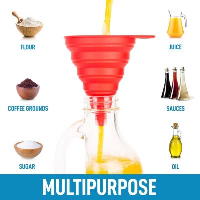 Silicone Space Saving Collapsible Funnel Set With Narrow Mouth