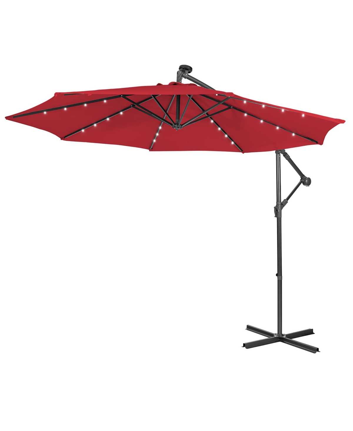 10FT Cantilever Solar Powered 32LED Lighted Patio Offset Umbrella Outdoor - Brown