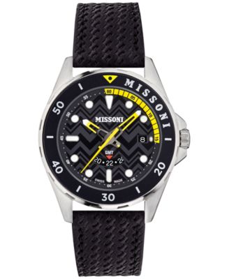 Missoni - Men's Swiss GMT Black Leather Strap Watch 43mm