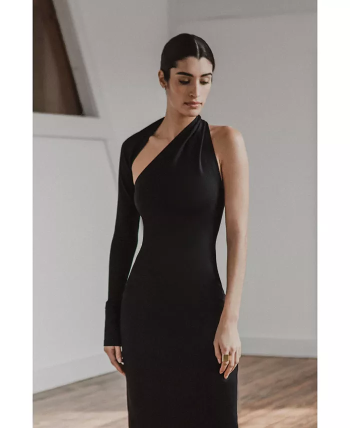 Women's Manhattan Halter One-Shoulder Open-Back Evening Gown - thumbnail 2