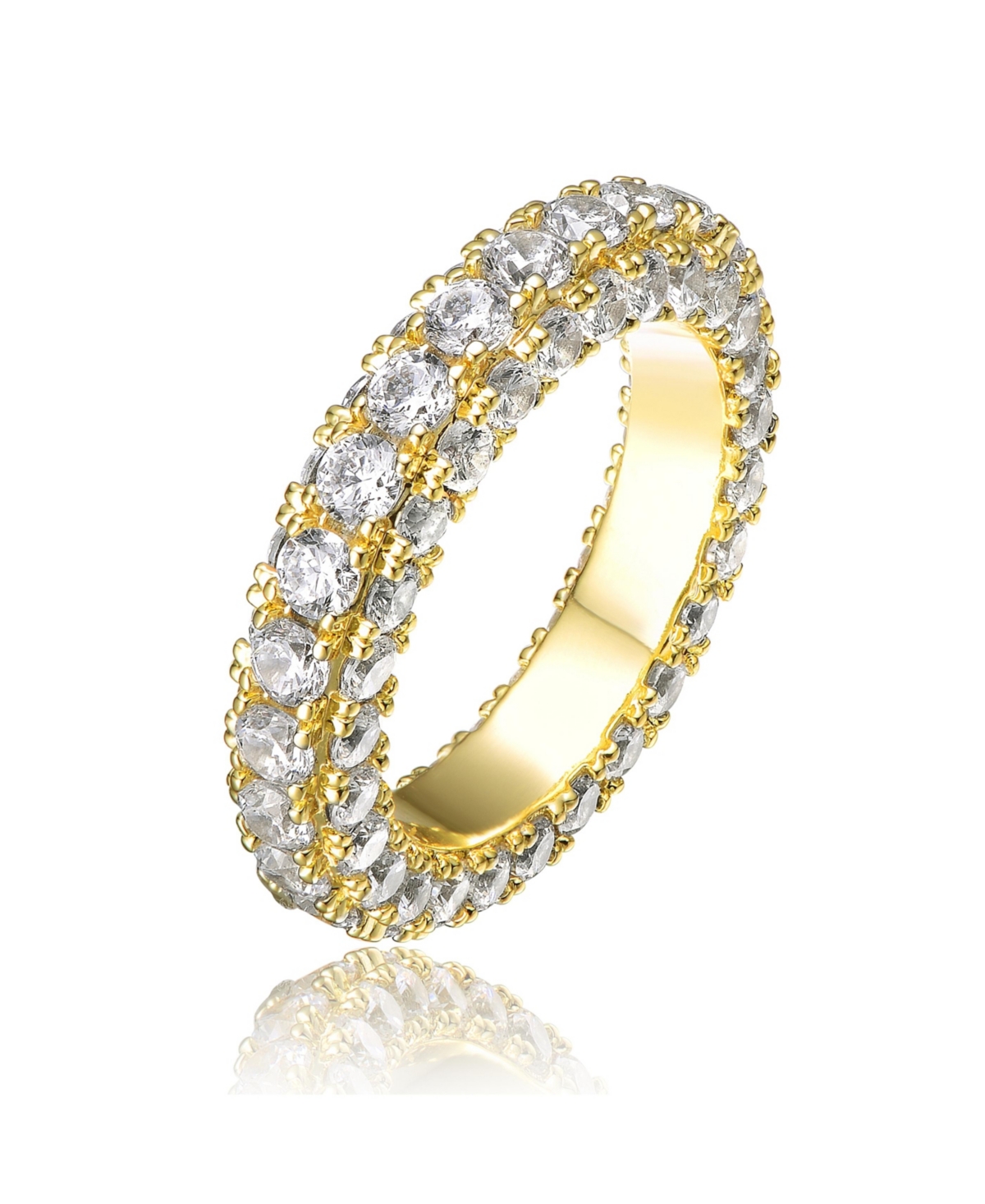 Ra Sterling Silver 14K Gold Plated Clear Cubic Zirconia Band Ring - Gold