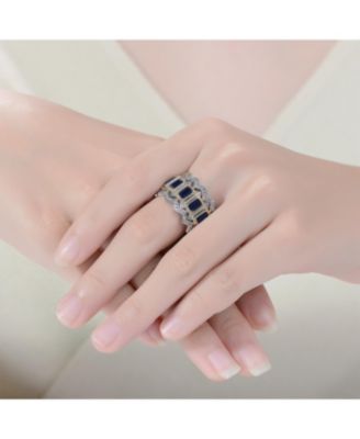 Two-Tone White Gold Plated & 14K Gold Plated with Colored Cubic Zirconia Band Ring