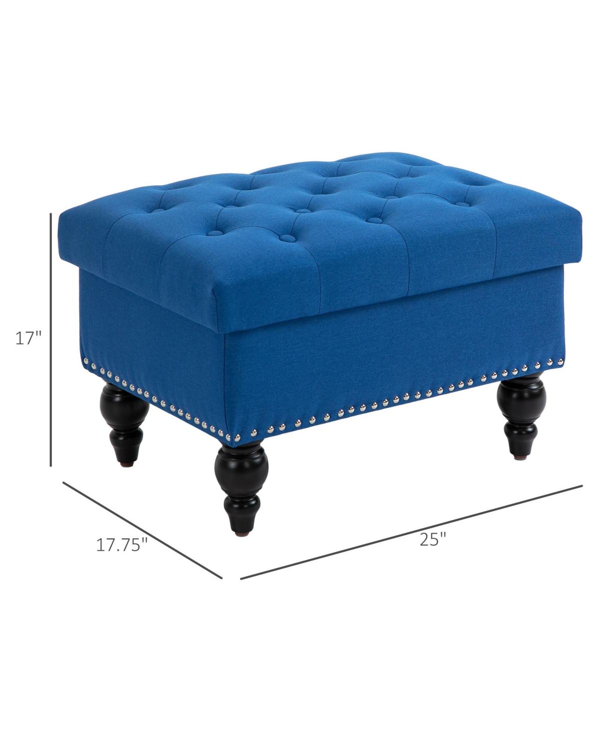 Homcom Storage Ottoman with Removable Lid, Button-Tufted Fabric Bench for Footrest and Seat with Wood Legs,- Blue