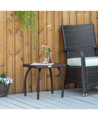 Rattan Wicker Side Table, End Table with All-Weather Material for Outdoor, Garden, Balcony, or Backyard, Brown