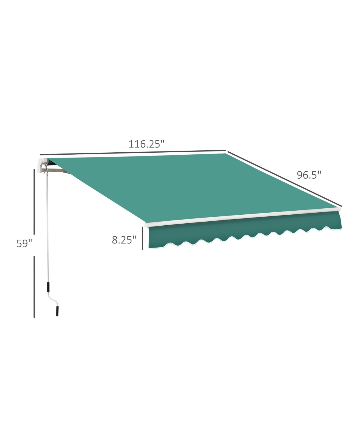 10' x 8' Manual Retractable Sun Shade Patio Awning with Uv Protection and Easy Crank Opening, Green - Dark green