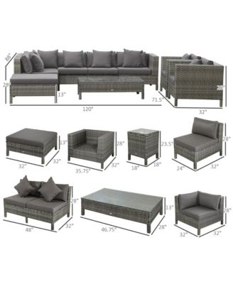 9 Piece Patio Furniture Set, PE Rat Sofa & Table,