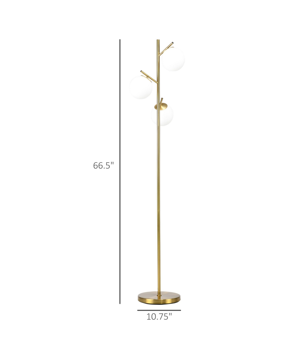 Homcom 3-Light Modern Floor Lamps for Living Room, Tree Standing Lamp for Bedroom with Globe Lampshade, Steel Base, (Bulb not Included), Gold - Gold t