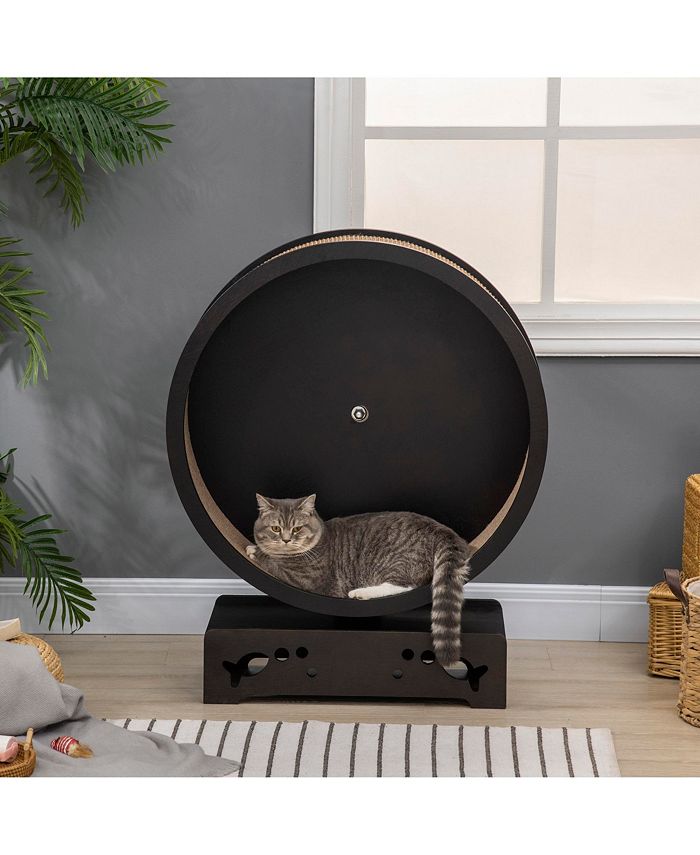 PawHut Round HamsterWheel Style Cat Exercise Wheel with Carpet Runway