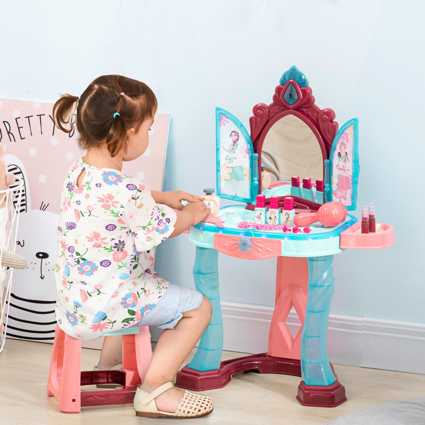 Детская игрушка Qaba Kids Vanity Table and Stool for 3-Year-Olds — фото 2