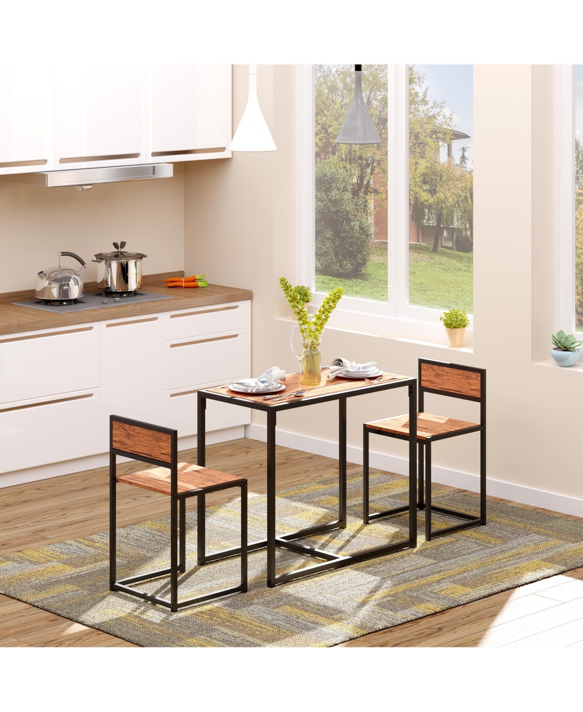 Homcom 3-piece Bar Table Set 2 Stools Industrial Counter Height Dining Kitchen