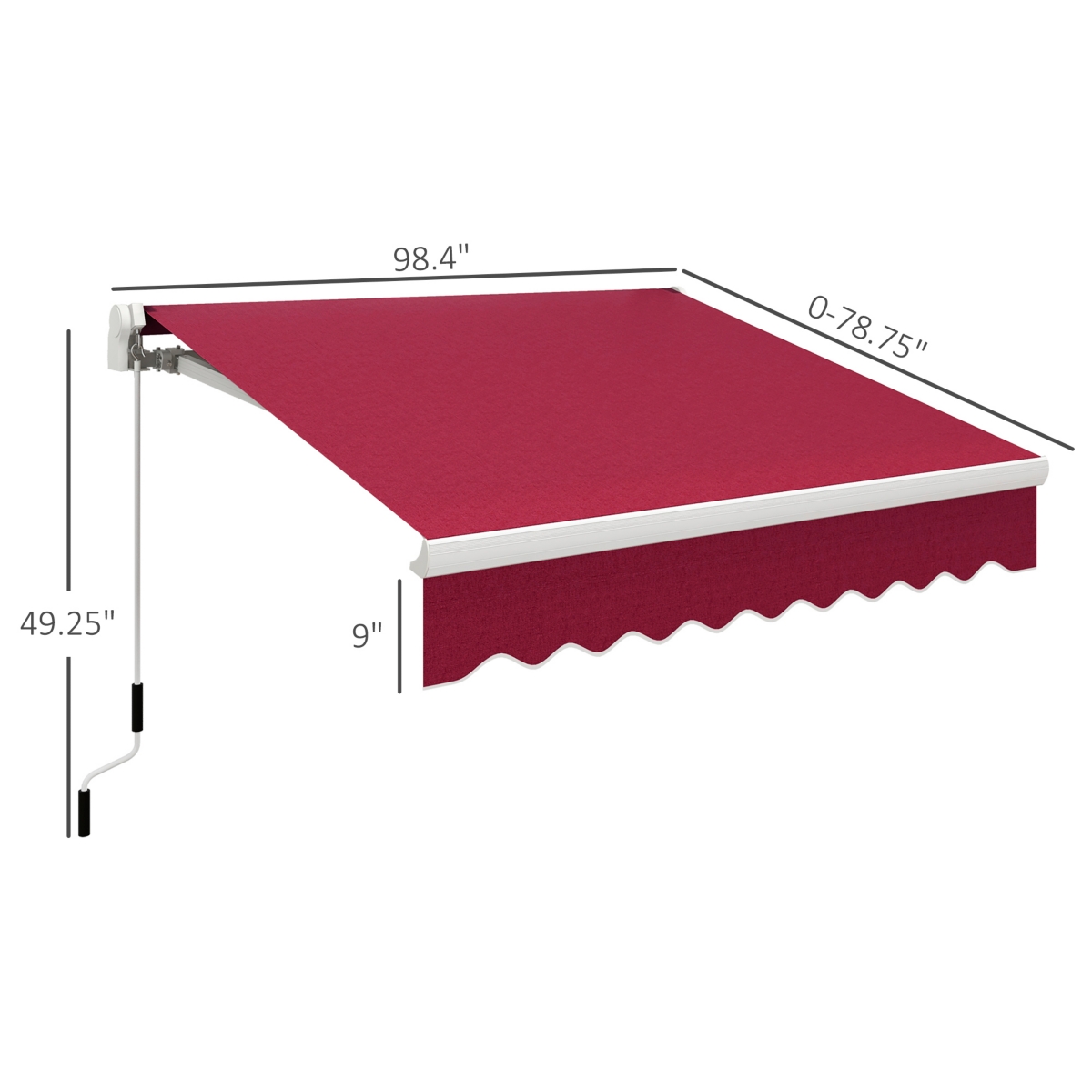 8' x 6.6' Patio Retractable Awning, Manual Sun Shade, Wine - Wine red