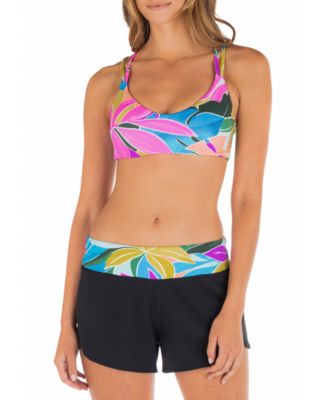 Hurley Juniors Max Isla Strappy Pull On Bralette Bikini Top Matching Boardshorts Women's Swimsuit