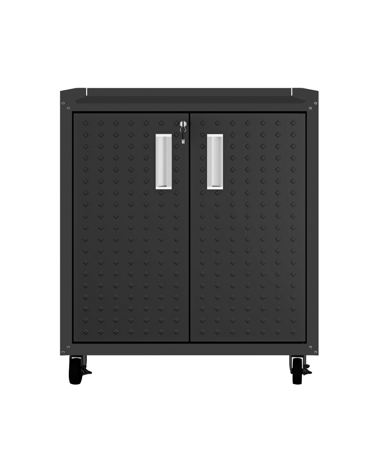 Manhattan Comfort Fortress 31.5" Steel Mobile Garage Cabinet With Shelves In Charcoal Gray