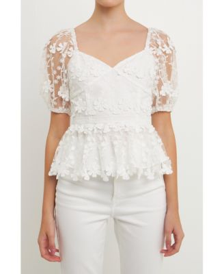 endless rose Women's Crochet Puff Sleeve Top - Macy's