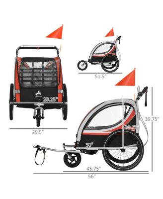 3-in-1 Walk/Jog/Ride Child Baby Bike Trailer for Kids 2 Seater, High-Visibility Bike Stroller for Toddler Wagon, Weather-Strong Double Bicycle Trailer Accessory for Kids, Red