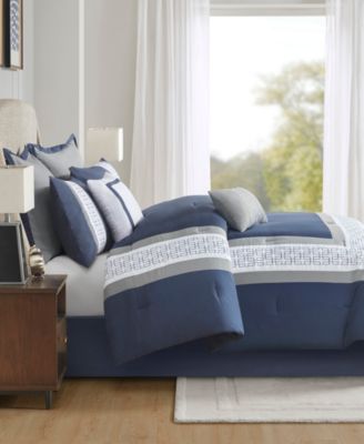 Powell Embroidered 8 Piece Comforter Set, Queen