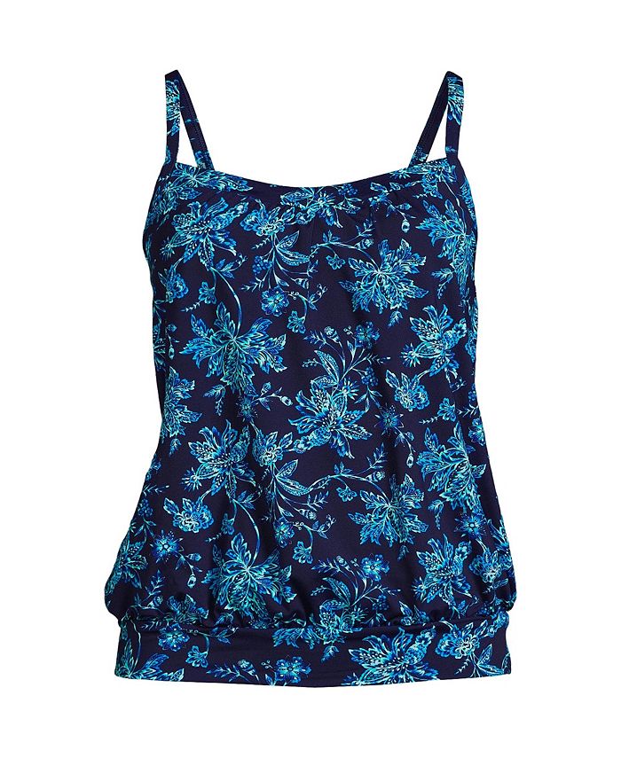 Lands' End Women's Mastectomy Blouson Tummy Hiding Tankini Swimsuit Top