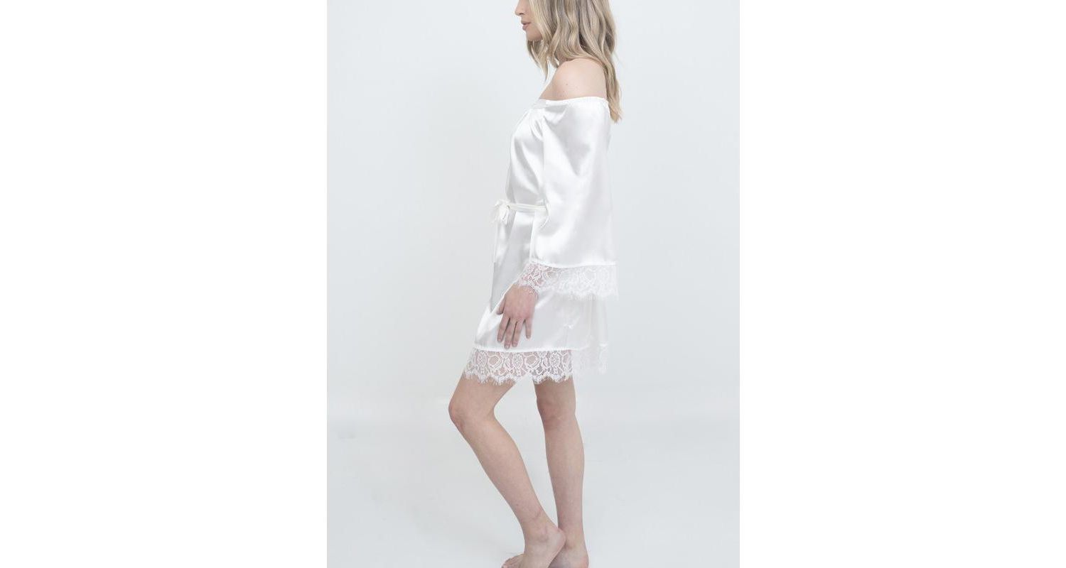 Women's Bridal Off-The-Shoulder Lace Trim The Hair and Makeup Robe