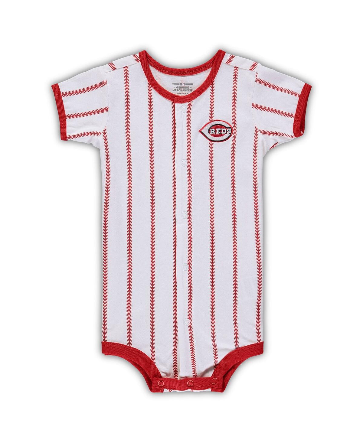 Outerstuff Babies' Newborn Boys And Girls White, Red Cincinnati Reds Power Hitter Short Sleeve Bodysuit In White,red