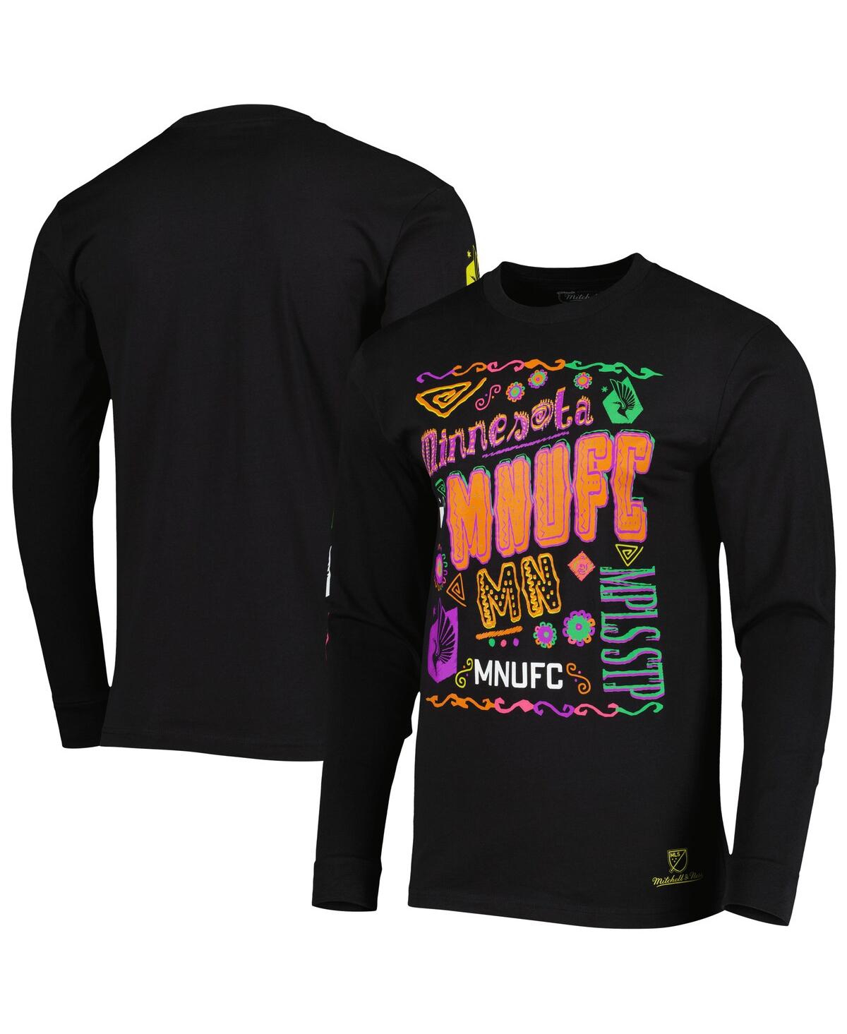 Shop Mitchell & Ness Men's  Black Minnesota United Fc Papel Picado Long Sleeve T-shirt