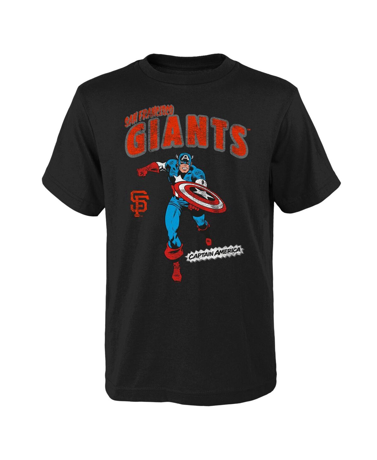 Outerstuff Kids' Big Boys And Girls Black San Francisco Giants Team Captain America Marvel T-shirt