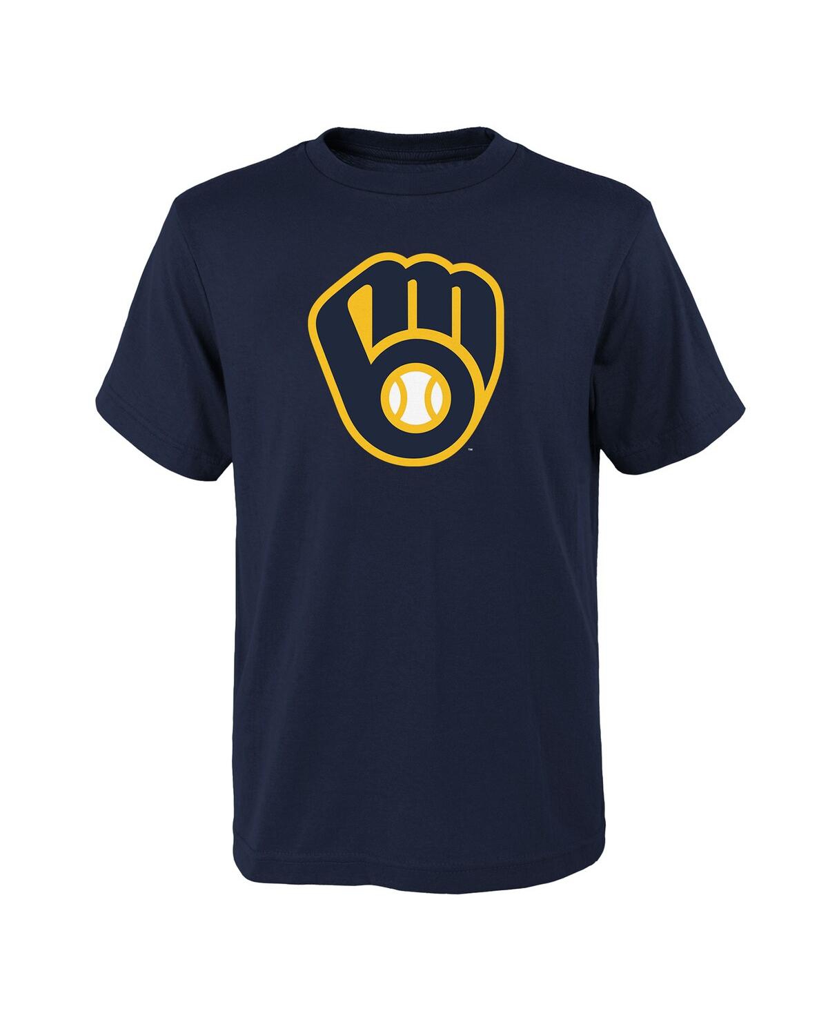 Outerstuff Kids' Big Boys And Girls Navy Milwaukee Brewers Logo Primary Team T-shirt