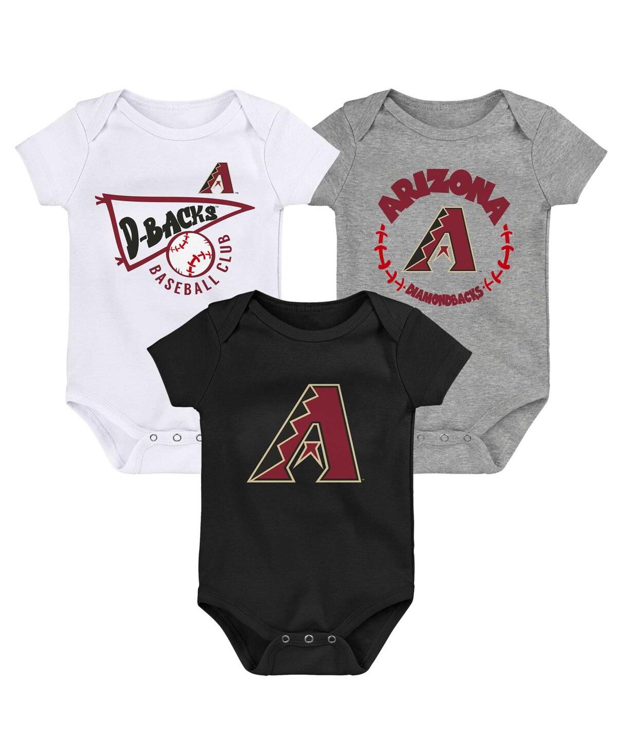 Shop Outerstuff Infant Boys And Girls Black And White And Heather Gray Arizona Diamondbacks Biggest Little Fan 3-pac In Black,white,heather Gray