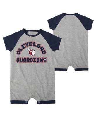 Newborn and Infant Boys and Girls Heather Gray Cleveland Guardians Extra Base Hit Raglan Full-Snap Romper
