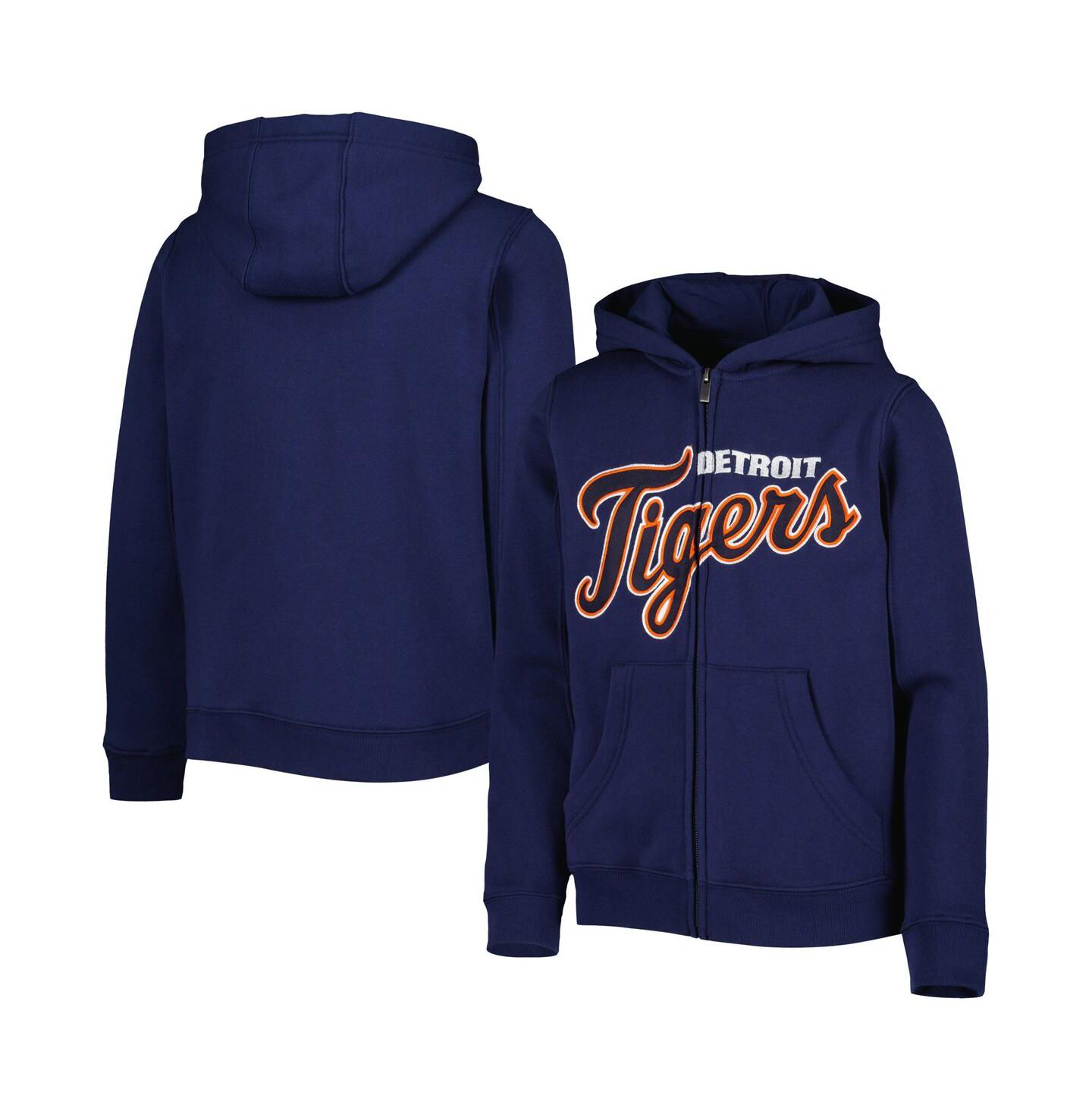 Детское худи Outerstuff Navy Detroit Tigers Wordmark Full-Zip Fleece — фото 2