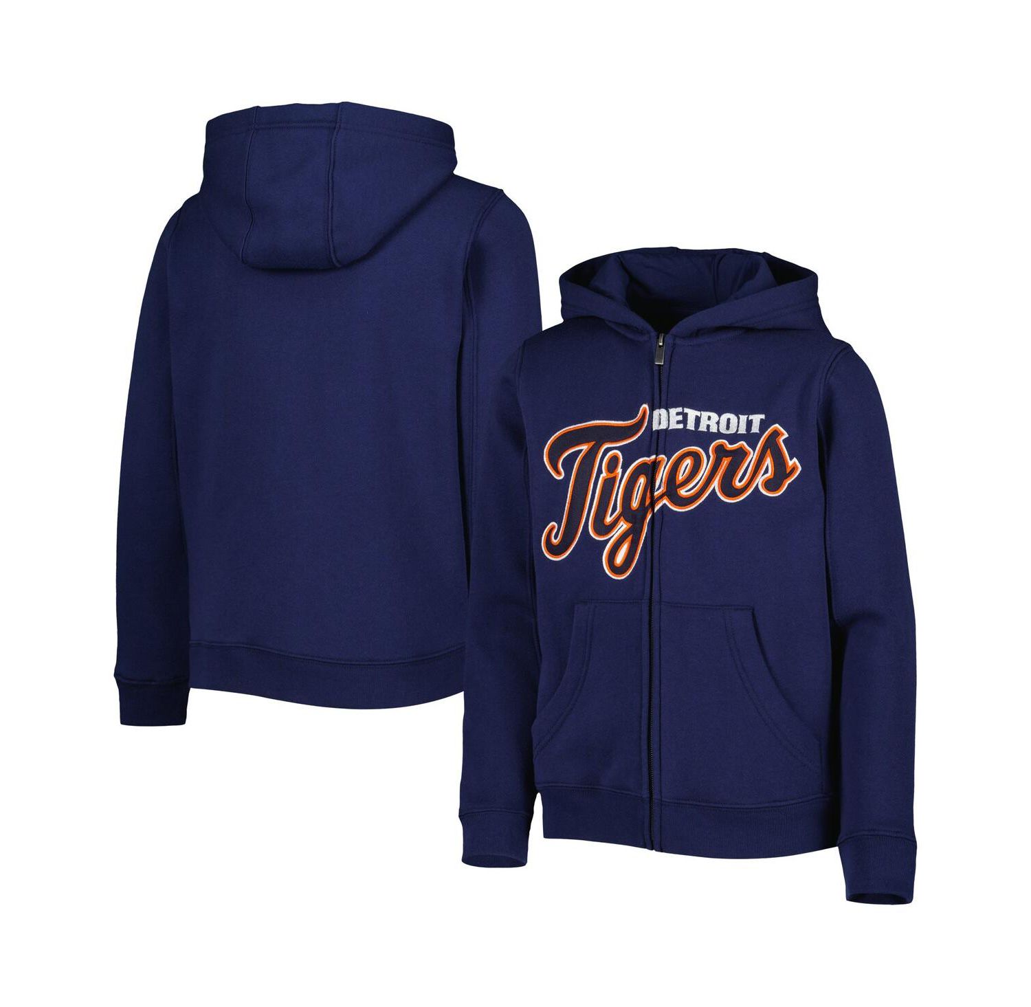 Big Boys and Girls Navy Detroit Tigers Wordmark Full-Zip Fleece Hoodie