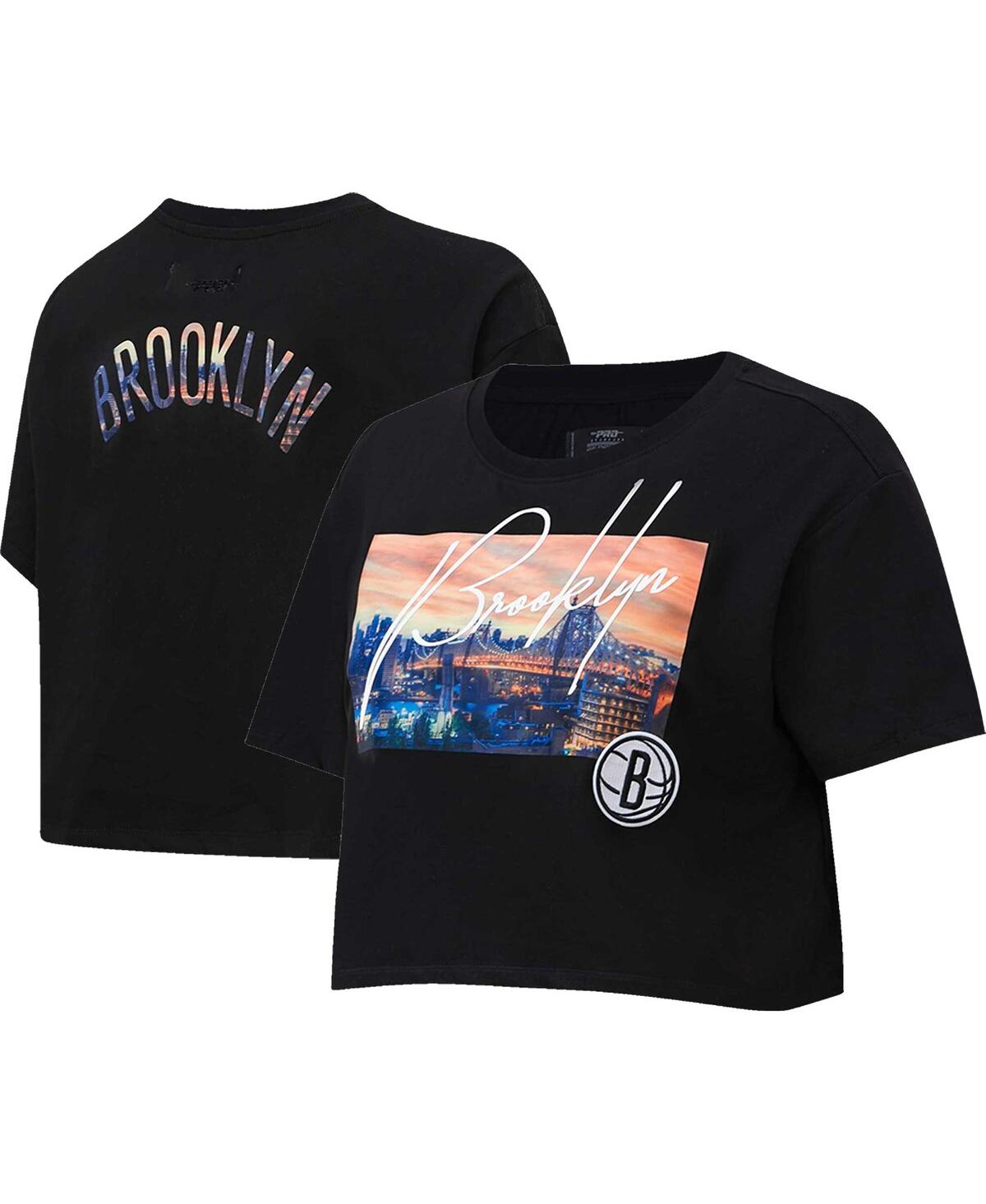Shop Pro Standard Women's  Black Brooklyn Nets Cityscape Crop Boxy T-shirt