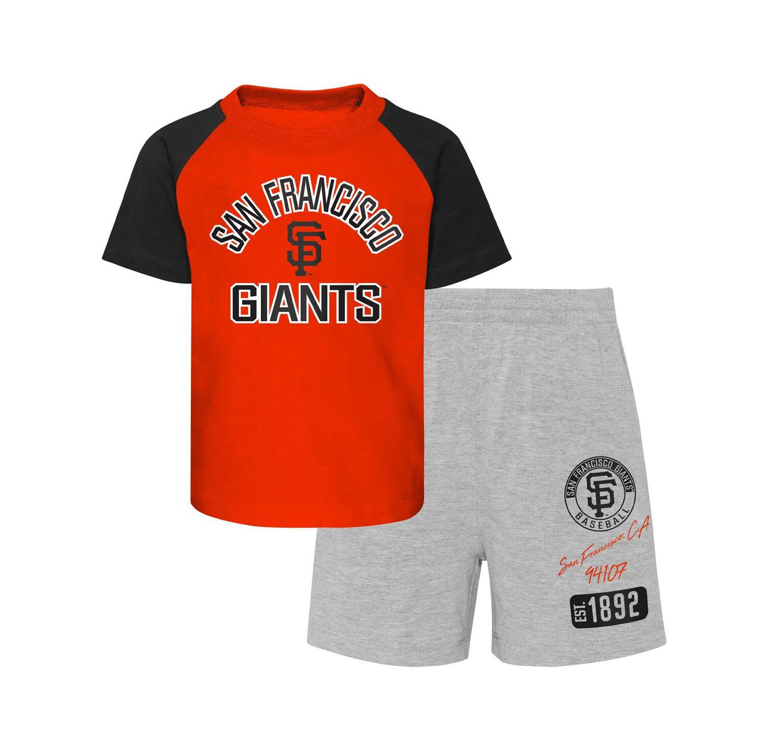 Infant Boys and Girls Orange and Heather Gray San Francisco Giants Ground Out Baller Raglan T-shirt and Shorts Set