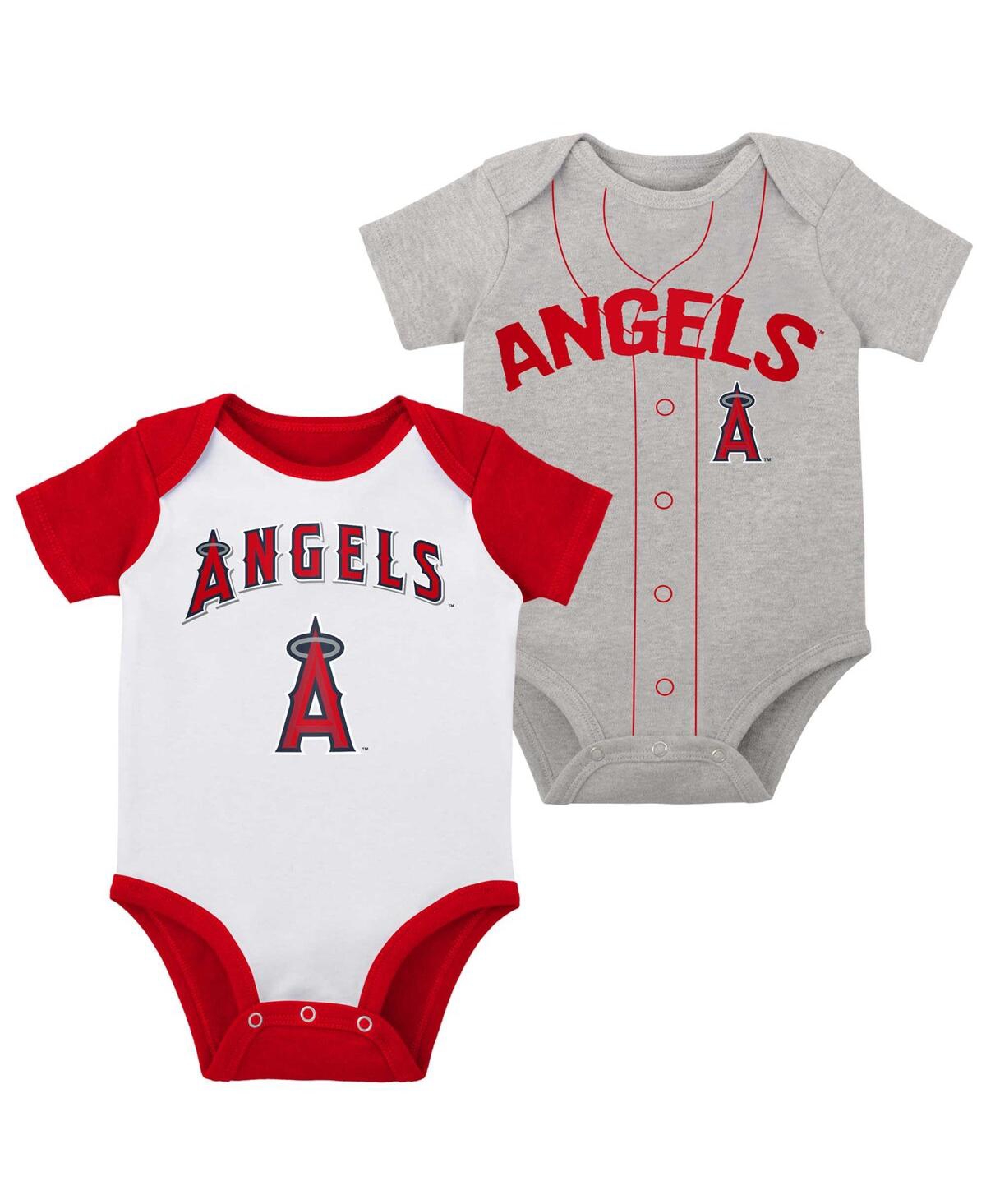 Outerstuff Infant Boys And Girls White And Heather Gray Los Angeles Angels Two-pack Little Slugger Bodysuit Set In White,heather Gray
