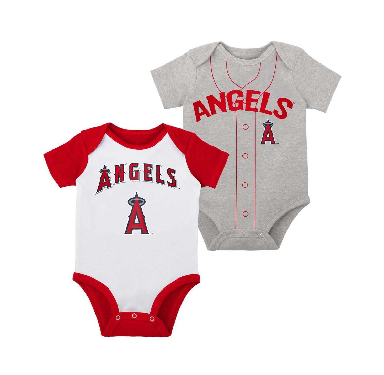 Infant Boys and Girls White and Heather Gray Los Angeles Angels Two-Pack Little Slugger Bodysuit Set