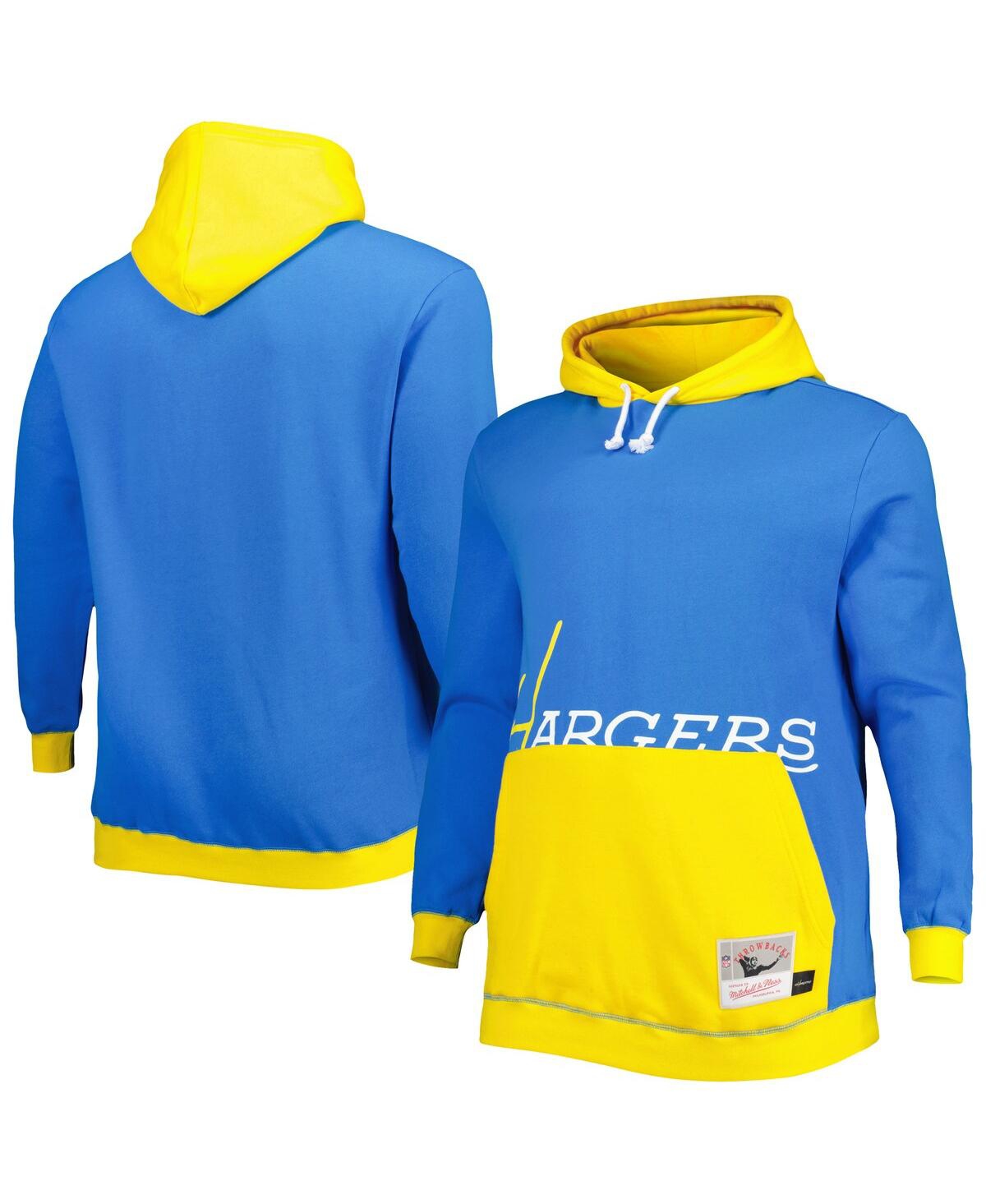Mitchell & Ness Men's  Powder Blue And Gold Los Angeles Chargers Big And Tall Big Face Pullover Hoodi In Powder Blue,gold