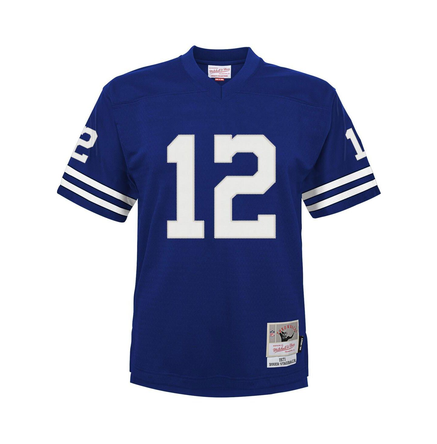 Детское джерси Mitchell & Ness Big Boys and Girls Roger Staubach Navy Dallas Cowboys Retired Player Legacy Jersey — фото 3