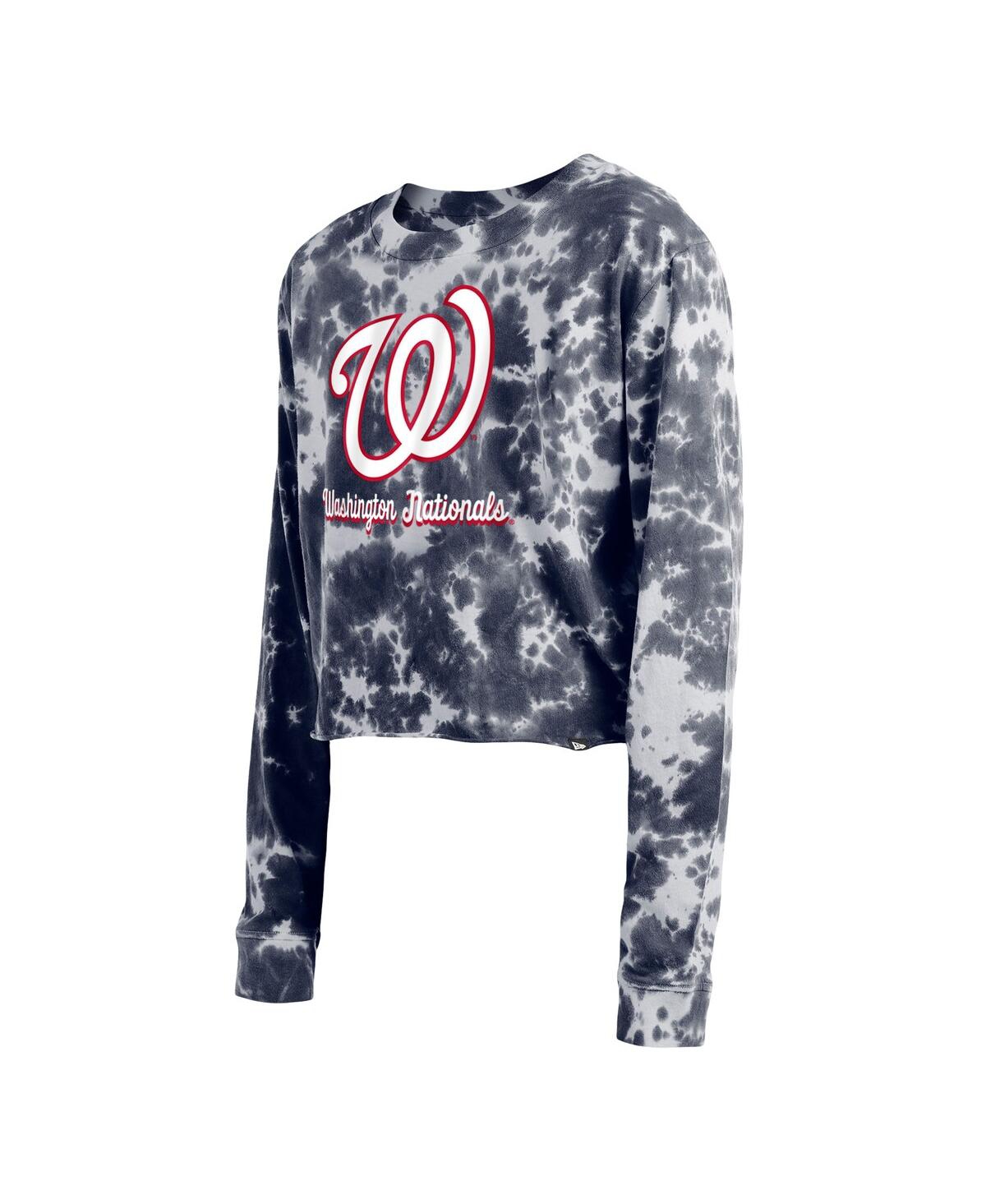NEW ERA WOMEN'S NEW ERA NAVY WASHINGTON NATIONALS TIE-DYE CROPPED LONG SLEEVE T-SHIRT 
