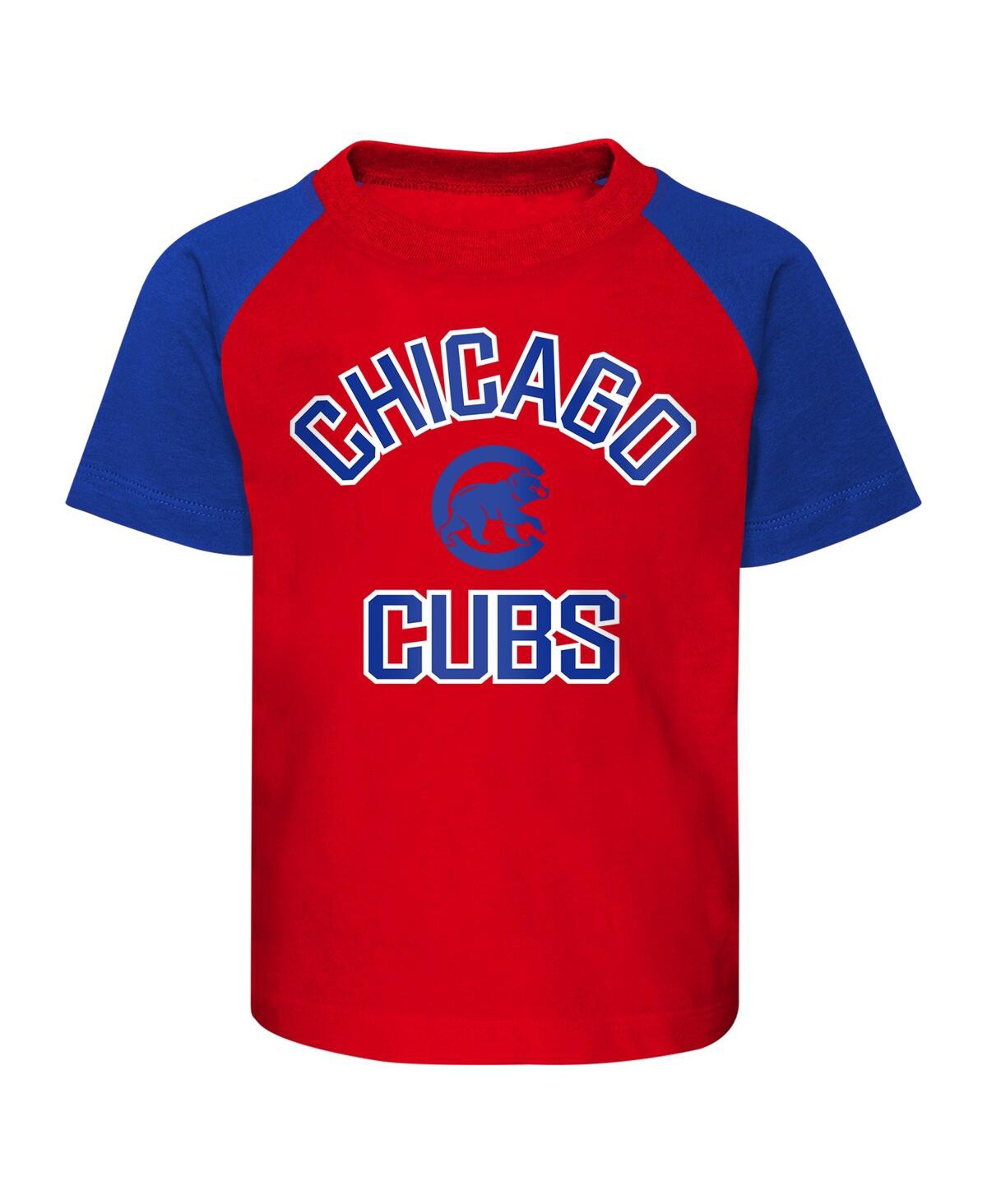 Outerstuff Infant Boys And Girls Red And Heather Gray Chicago Cubs Ground Out Baller Raglan T-shirt And Shorts In Red,heather Gray