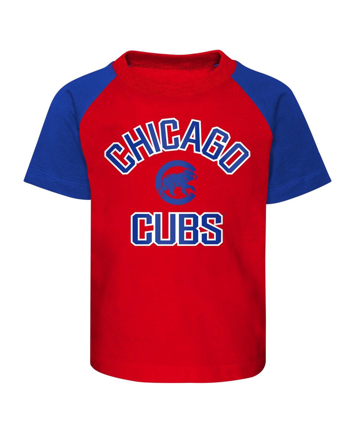 Shop Outerstuff Infant Boys And Girls Red And Heather Gray Chicago Cubs Ground Out Baller Raglan T-shirt And Shorts  In Red,heather Gray