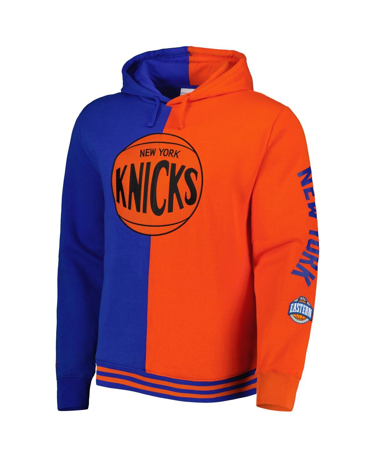 Shop Mitchell & Ness Men's  Blue And Orange New York Knicks Big And Tall Hardwood Classics Split Pullover  In Blue,orange