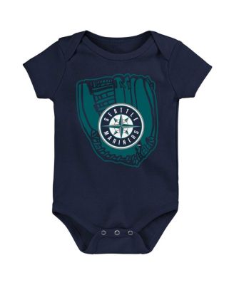 Newborn and Infant Boys and Girls Teal, Navy, White Seattle Mariners Minor League Player Three-Pack Bodysuit Set