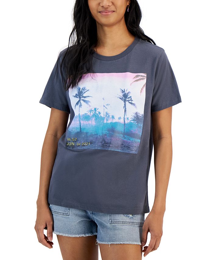 Grayson Threads Black Juniors' Palm Tree Box Graphic T-Shirt - Macy's