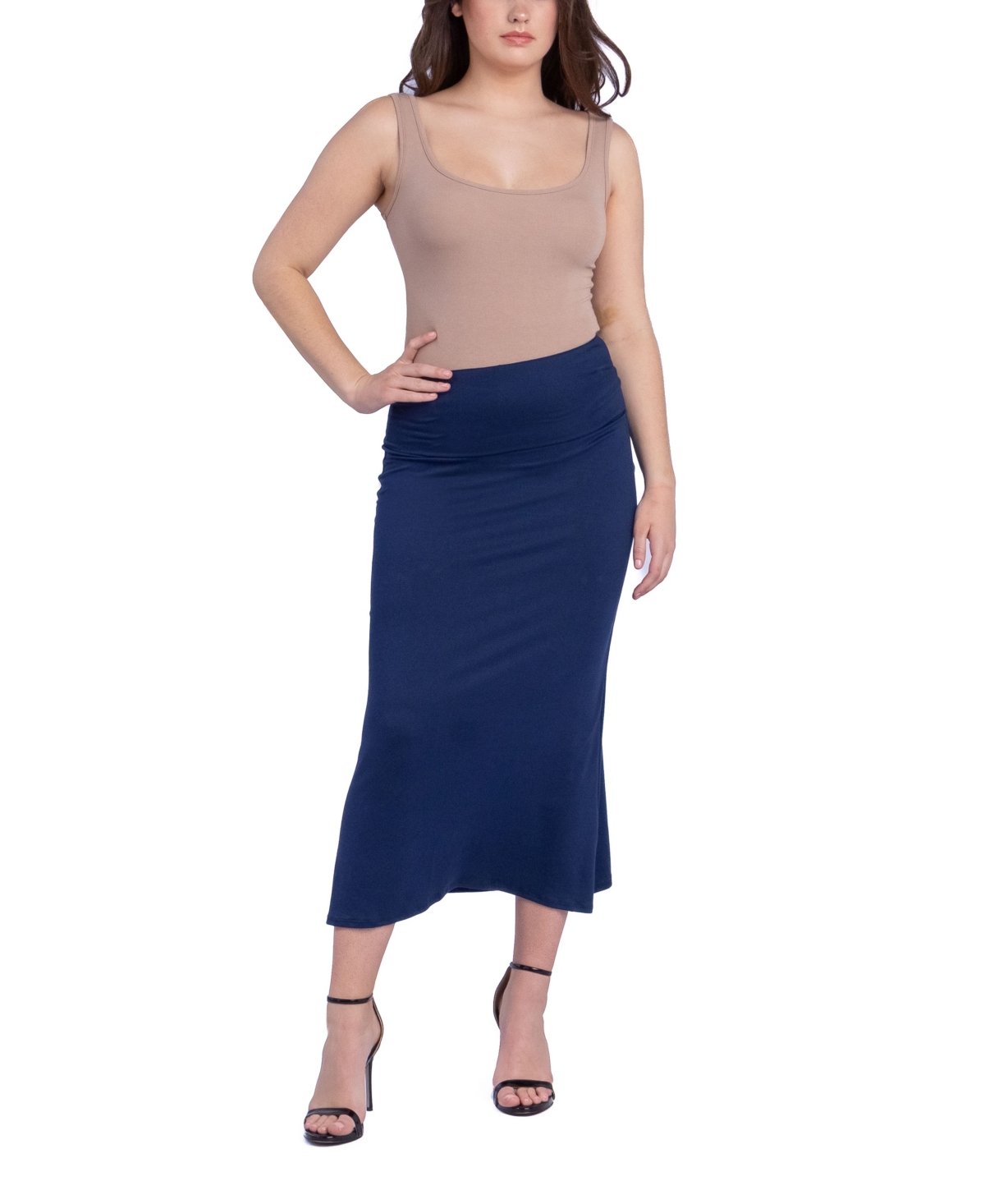 24seven Comfort Apparel Women's Foldable Waistband Relaxing To Wear Skirt In Blue