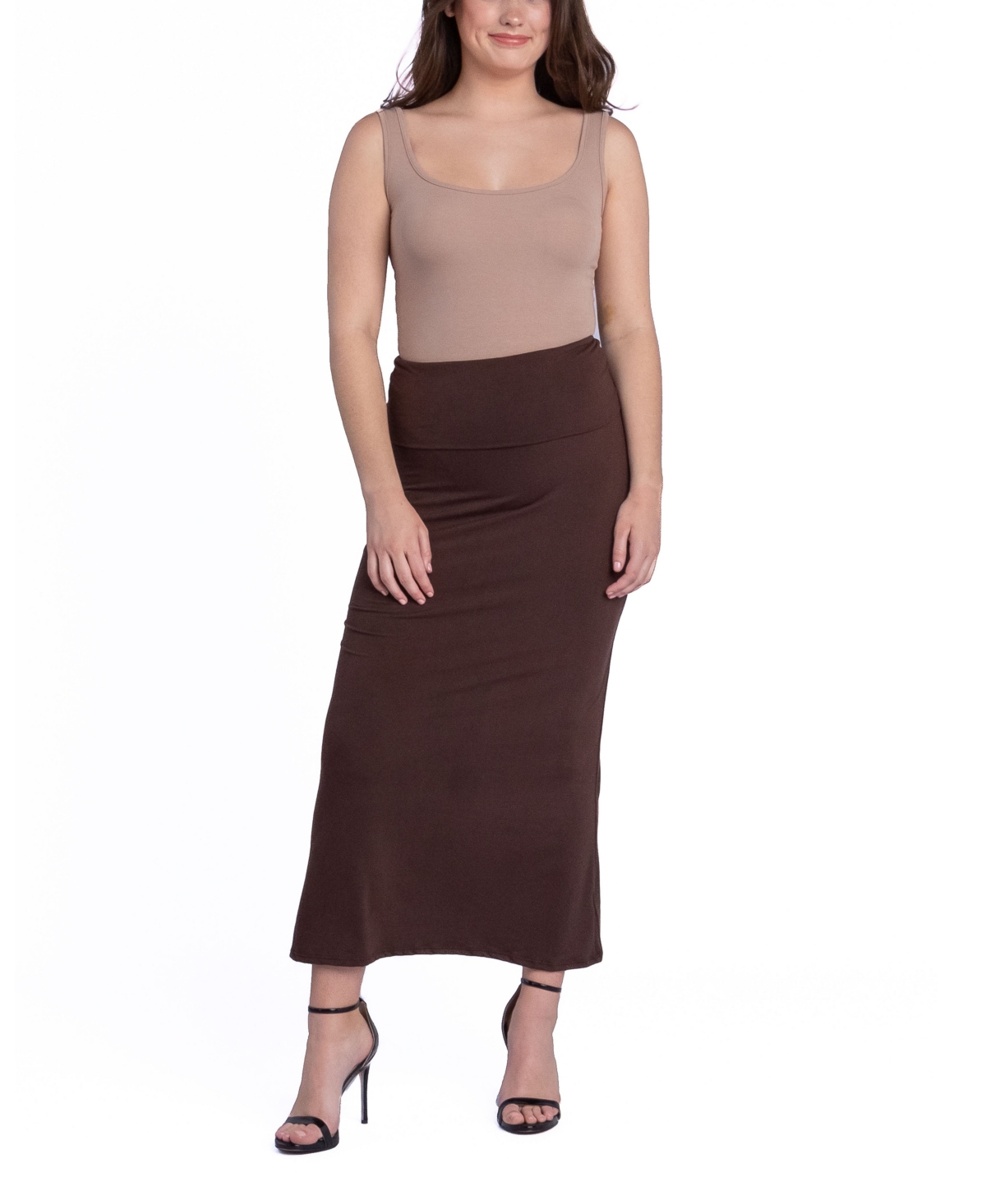 Women's Foldable Waistband Relaxing to Wear Skirt - Brown