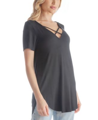 Women's V-neck T-shirt with Crossed Collarline