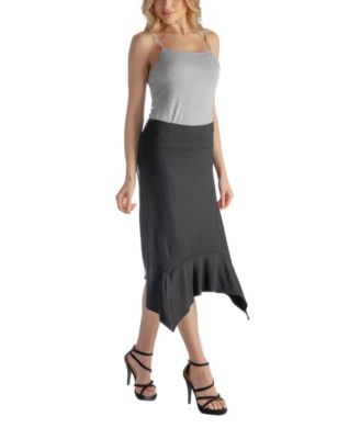 Solid Color Knee Length Elastic Waist Handkerchief Skirt