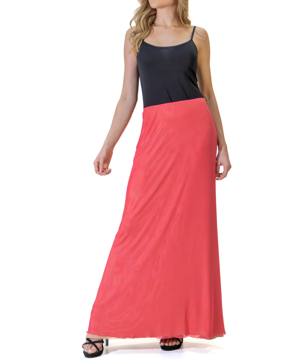 24seven Comfort Apparel Women's Elastic Waist Dressy Maxi Skirt In Coral