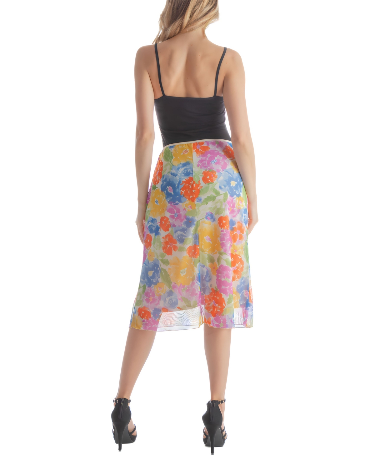 24seven Comfort Apparel Women's Colorful Sheer Overlay Elastic Waist Skirt